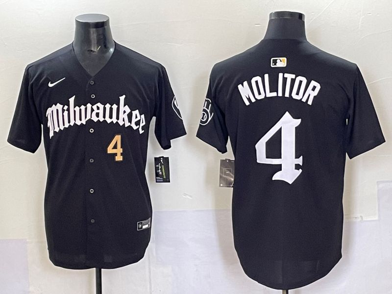 Men 2025 Milwaukee Brewers #4 Molitor Black Five generations Joint Name Nike MLB Jersey style 3->milwaukee brewers->MLB Jersey